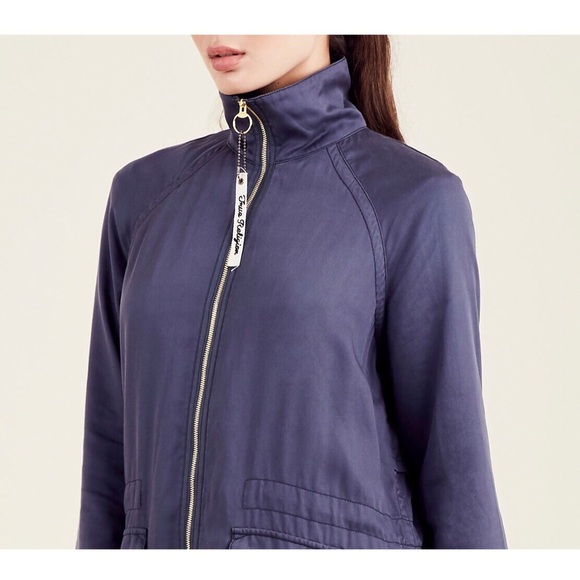 NEW True Religion Navy Duster Silky Long Jacket Trench Coat Overcoat Streetwear - Picture 4 of 7